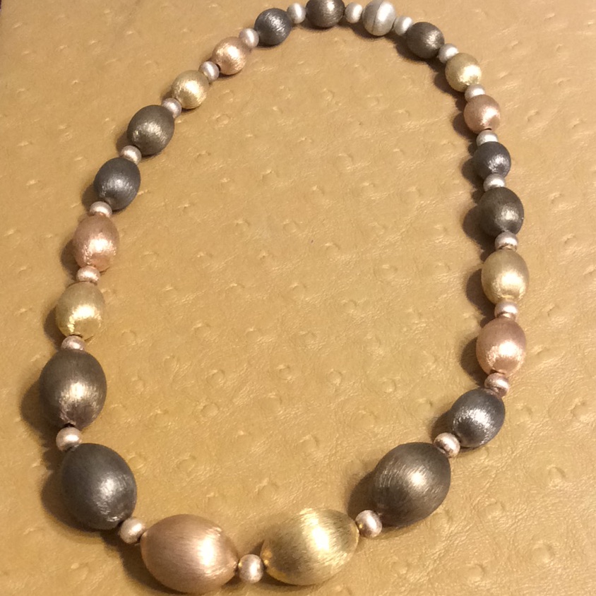 Italian 14 Kt Gold Brushed Bead Necklacenwot